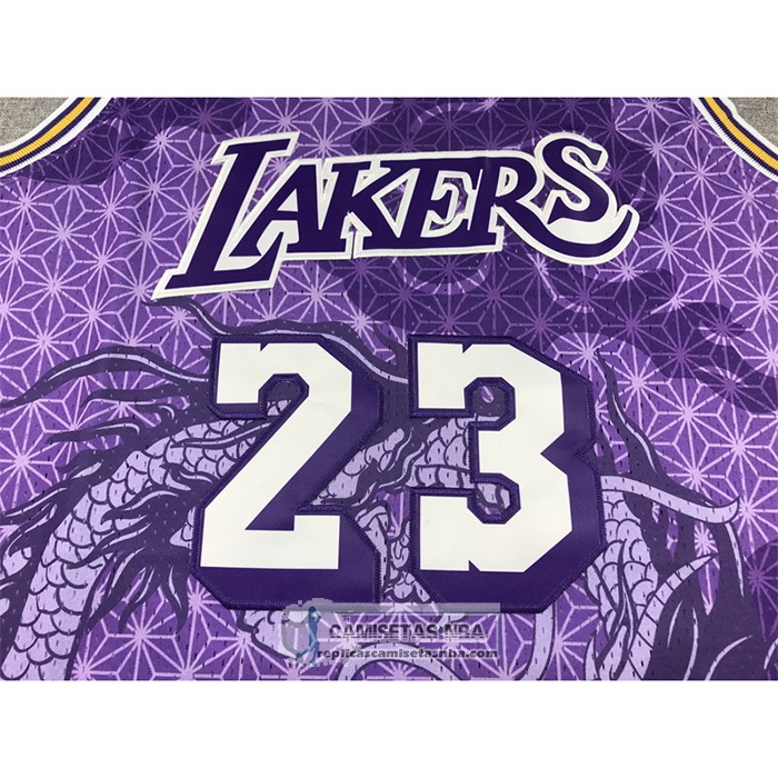 Camiseta Los Angeles Lakers Lebron James NO 23 Asian Heritage Throwback 2018-19 Violeta
